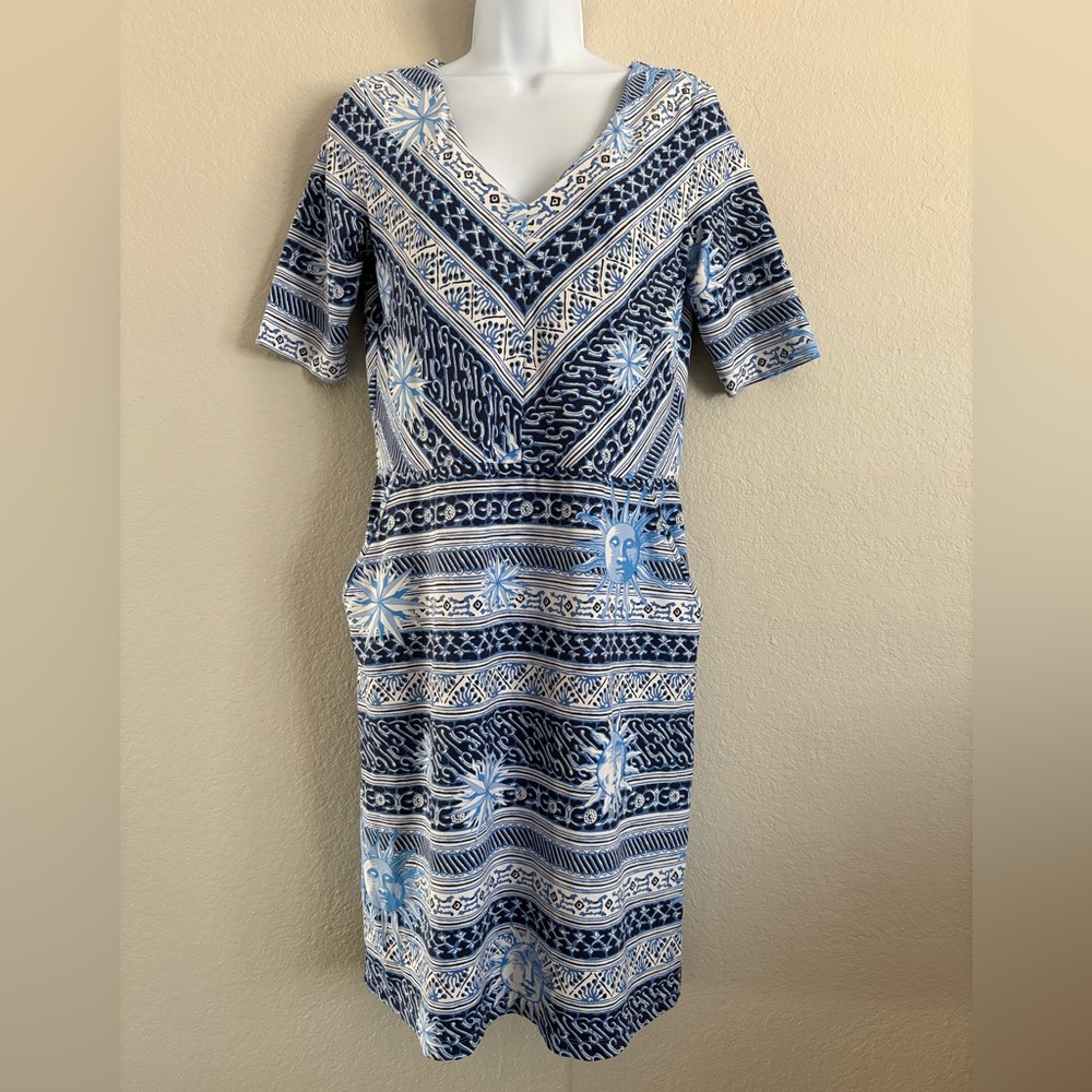 J Mclaughlin Catalina Cloth Dress Medium Blue Sun Print‎